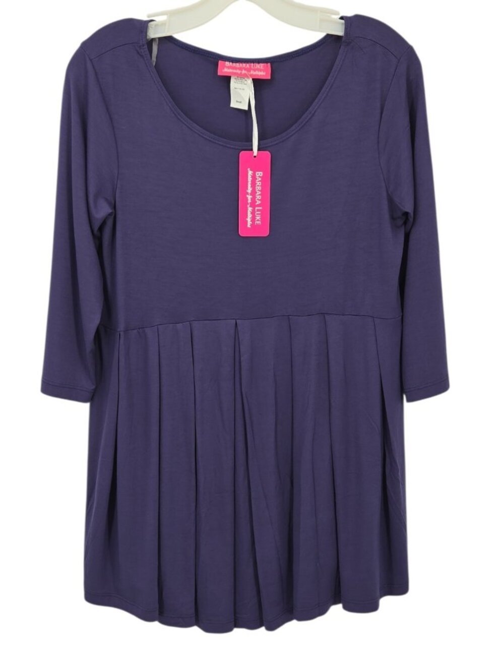 NWT Barbara Luke S Maternity Multiples Tunic Top Empire Waist 3/4 Sleeve Pleated
